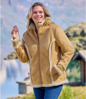 Jacke in Wildlederoptik mit Teddyfutter